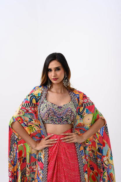 Our Coral Dhoti Bralette and Frenzy Cape Set