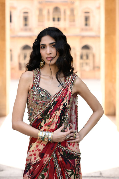 PRISTICHED SAREE WITH EMB BLOUSE