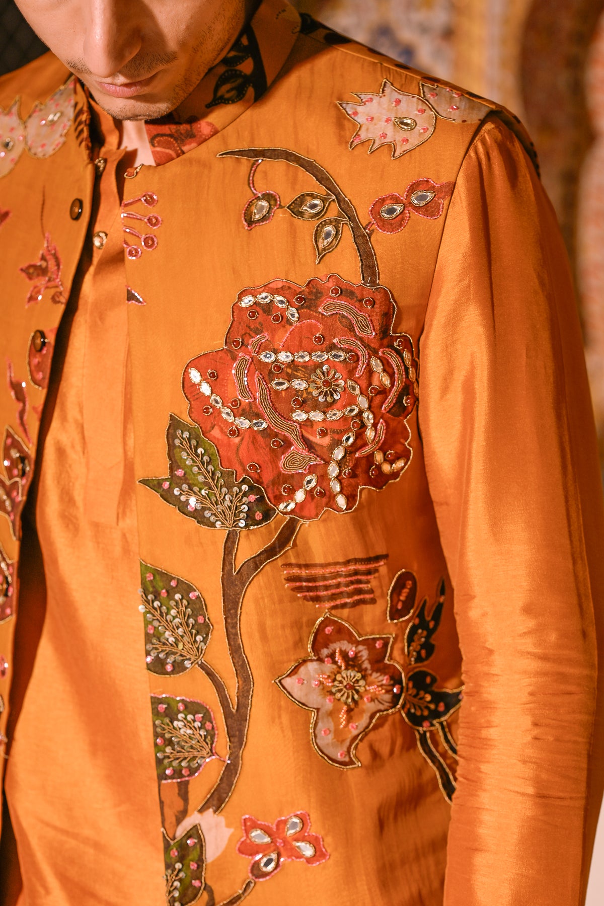 YELLOW HIGHLIGHTED BUNDI WITH YELLOW KURTA & BEIGE FLAIR PANT