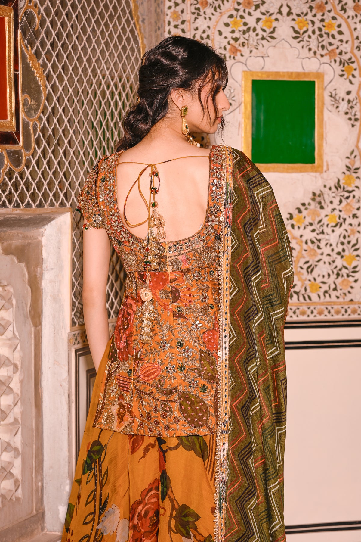 EMB KURTA PAIRED WITH PRINTED LEHENGA & DUPATTA