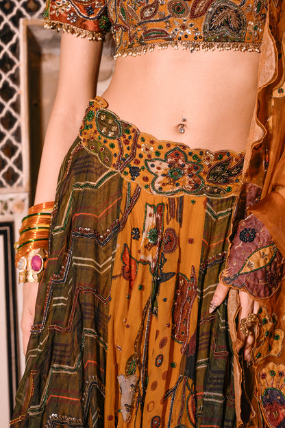 HIGHLIGHTED DUEL LEHENGA EMB BLOUSE APPLIQUE DUPATTA