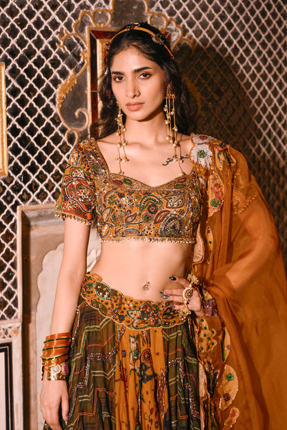 HIGHLIGHTED DUEL LEHENGA EMB BLOUSE APPLIQUE DUPATTA