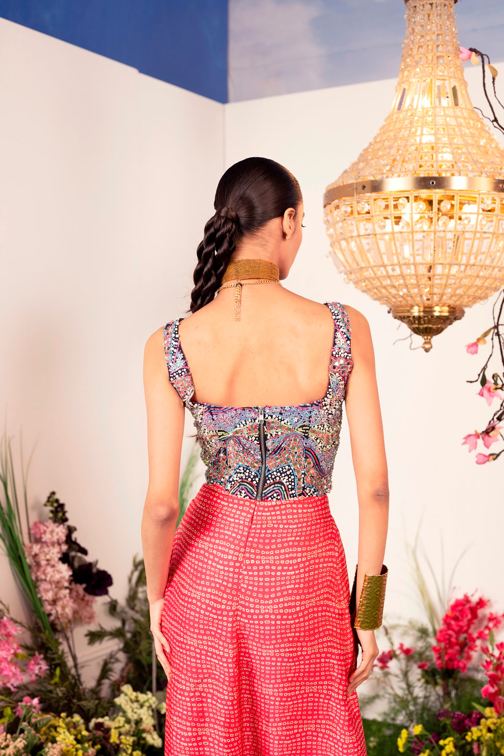 Our Embellished Corset Paired with Coral Skirt