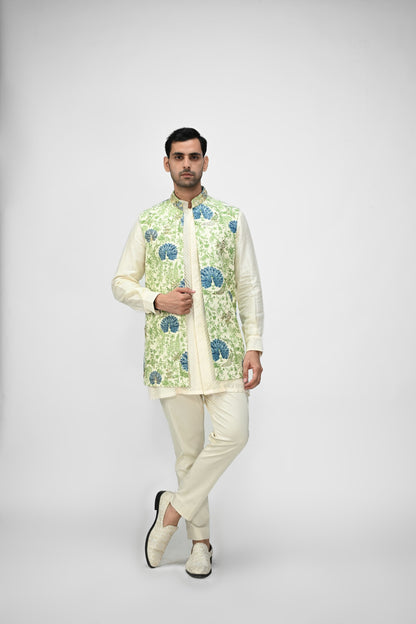 Peacock Printed Highlighted Half Jacket