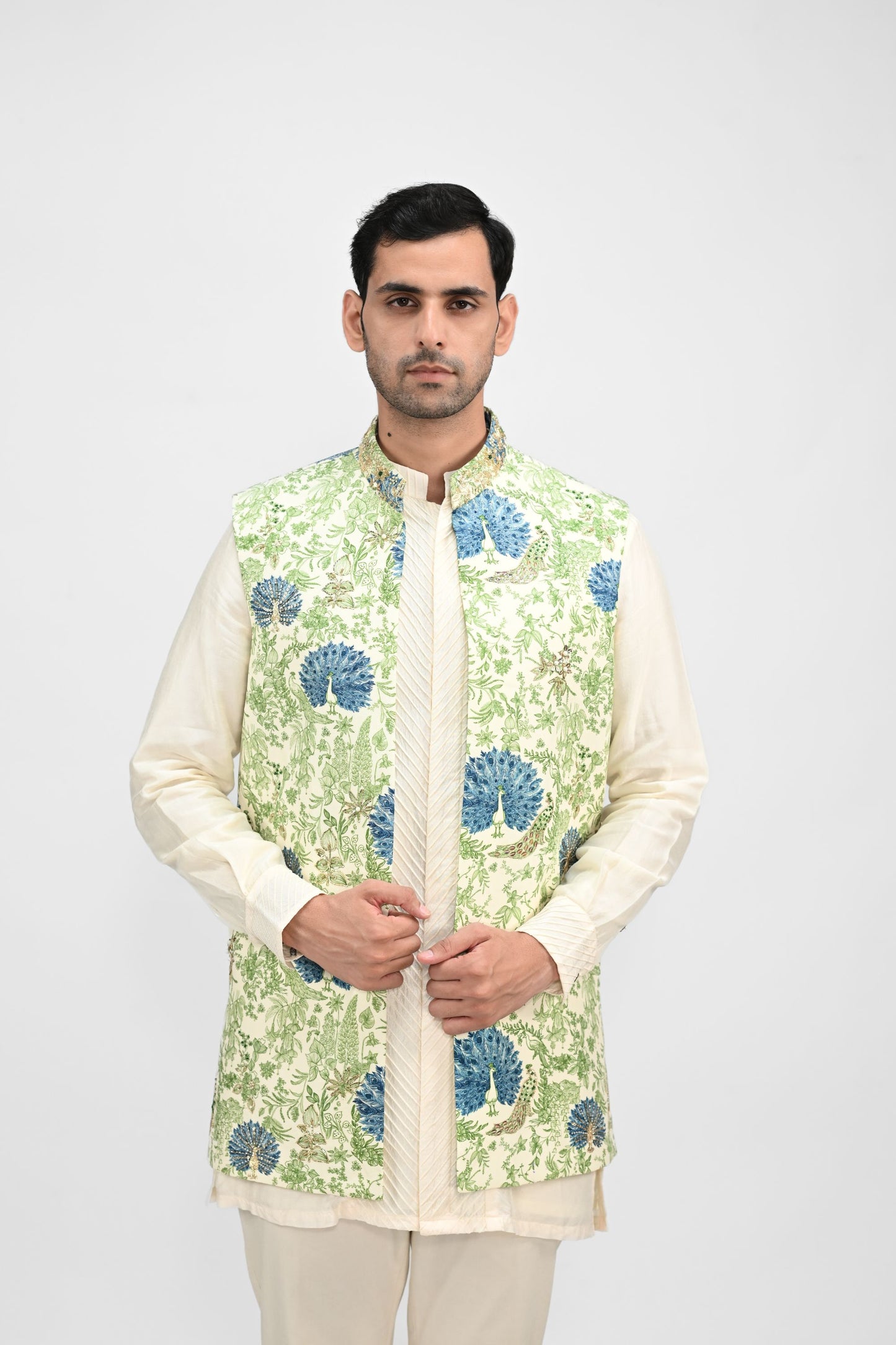 Peacock Printed Highlighted Half Jacket