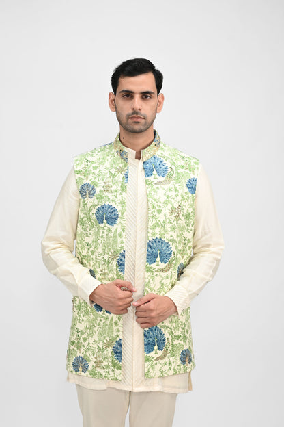 Peacock Printed Highlighted Half Jacket