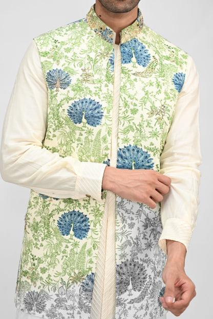 Peacock Printed Highlighted Half Jacket