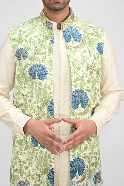 Peacock Printed Highlighted Half Jacket