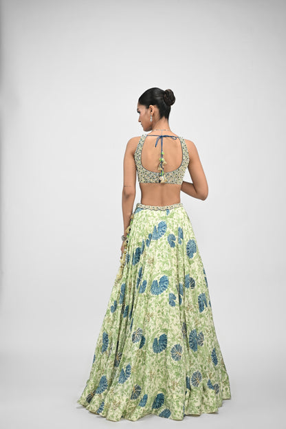 Peacock Highlighted Lehenga Paired With Pearl Blouse And Embroidered Dupatta
