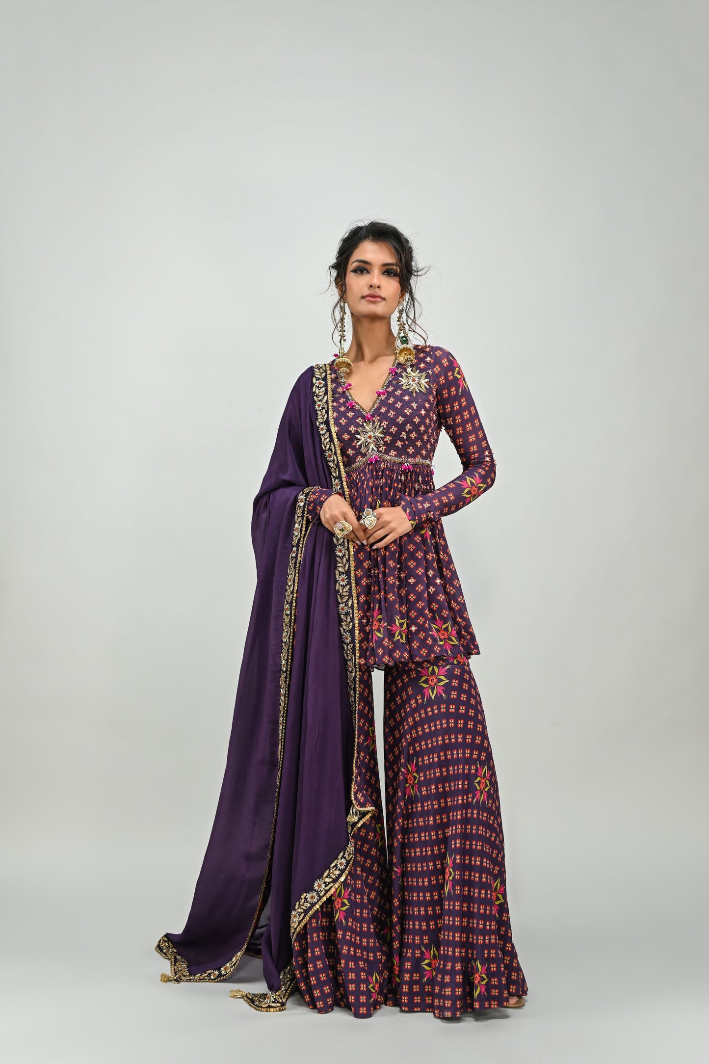 PLUM HIGHLIGHTED SHARARA SET WITH DUPATTA