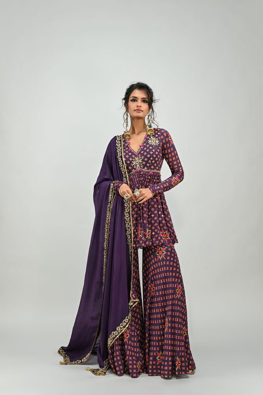 PLUM HIGHLIGHTED SHARARA SET WITH DUPATTA