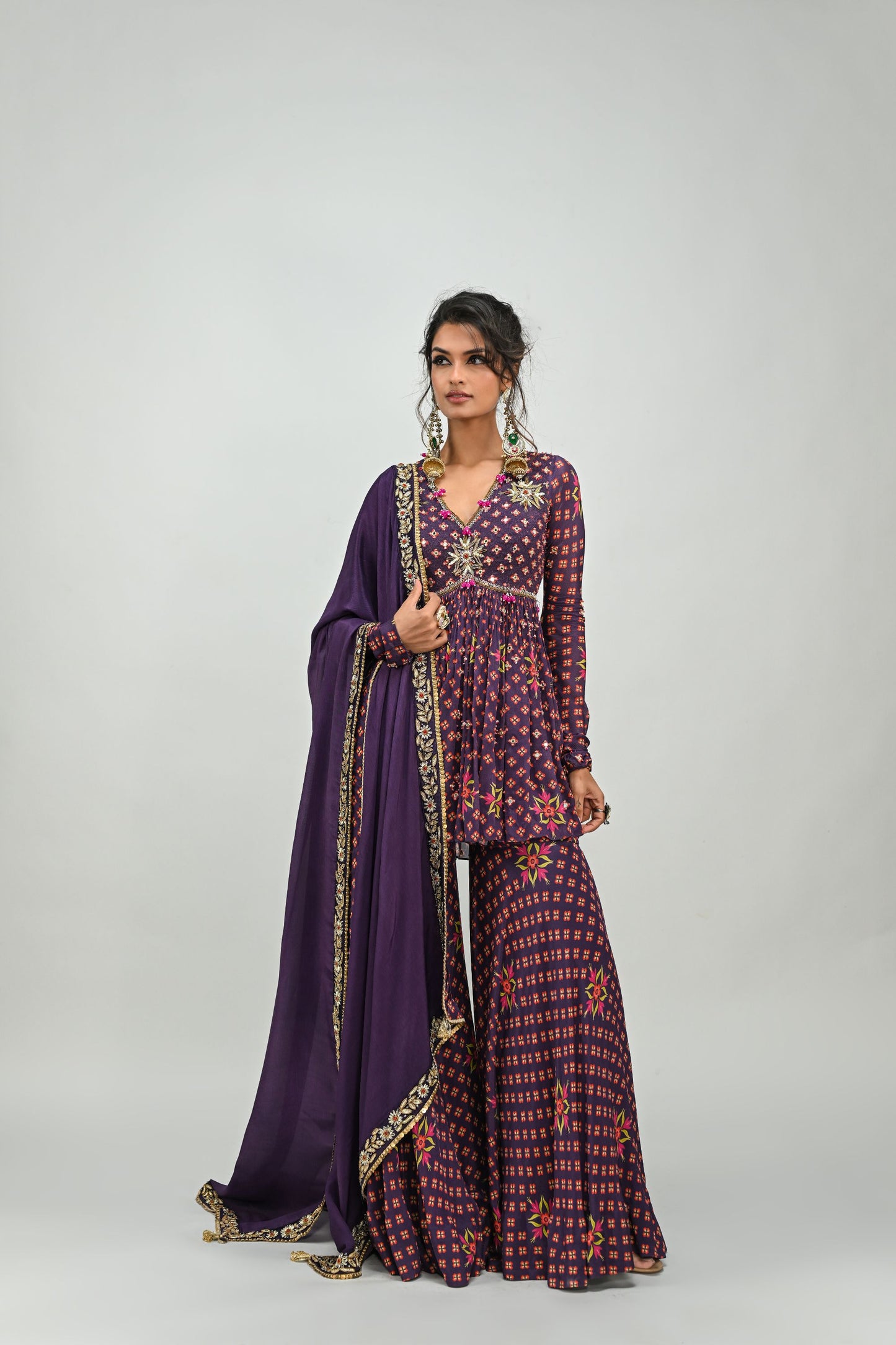 PLUM HIGHLIGHTED SHARARA SET WITH DUPATTA