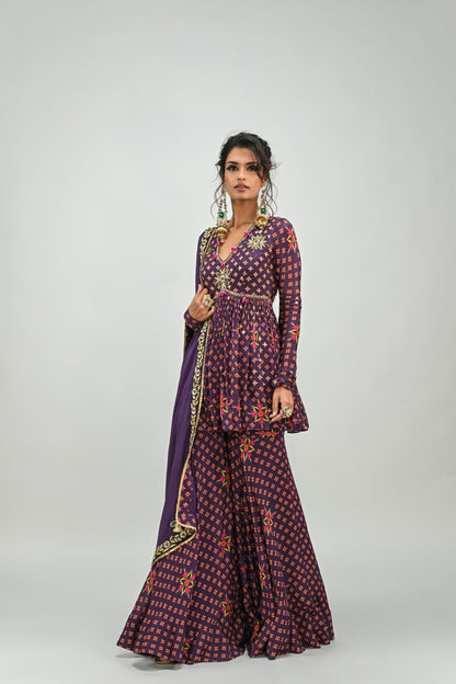 PLUM HIGHLIGHTED SHARARA SET WITH DUPATTA