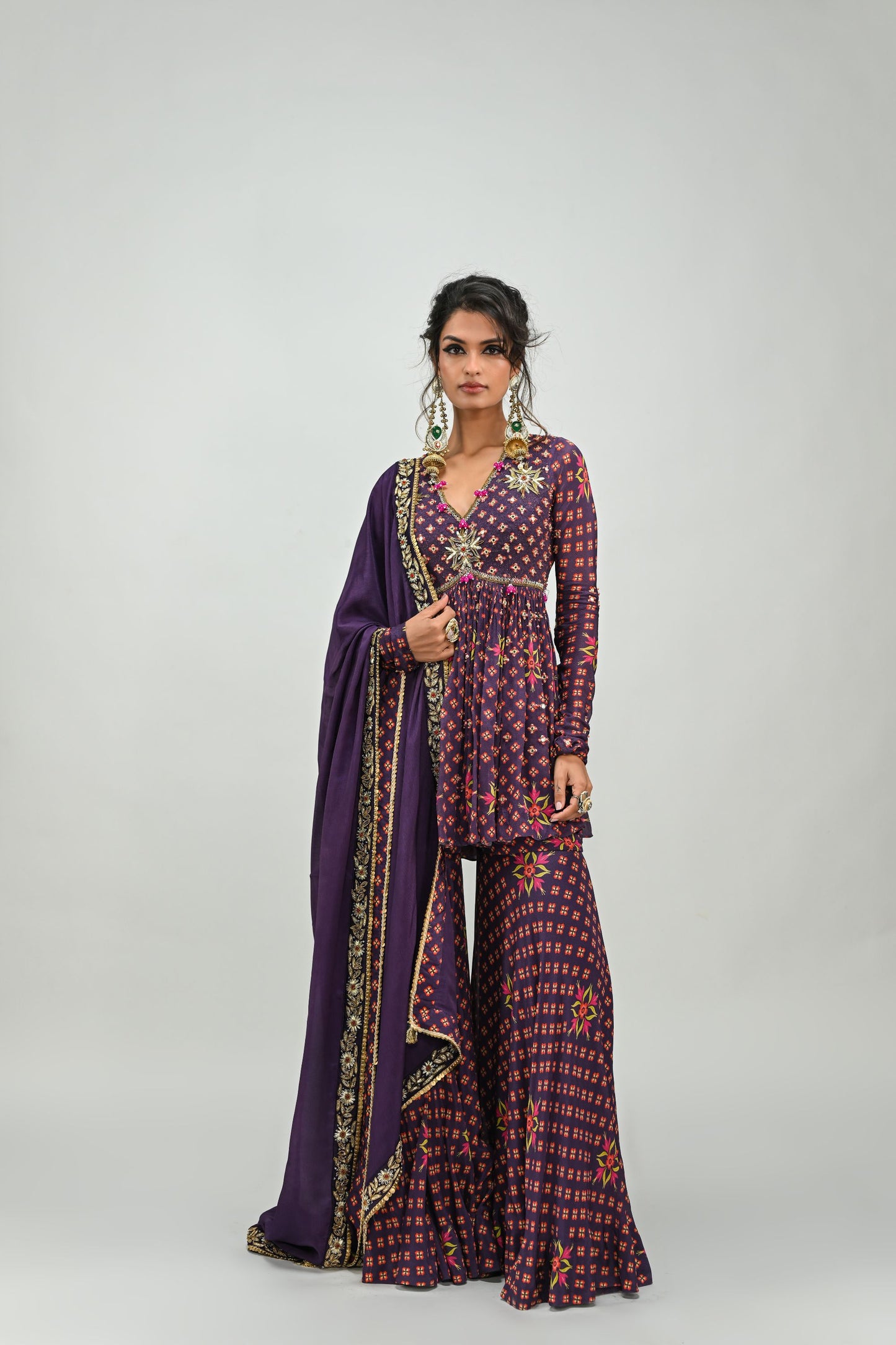 PLUM HIGHLIGHTED SHARARA SET WITH DUPATTA