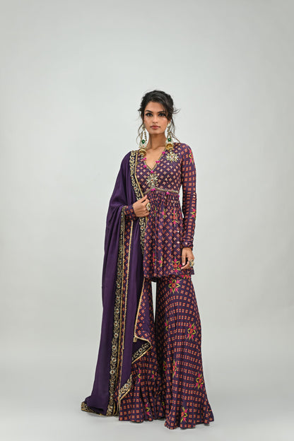 PLUM HIGHLIGHTED SHARARA SET WITH DUPATTA
