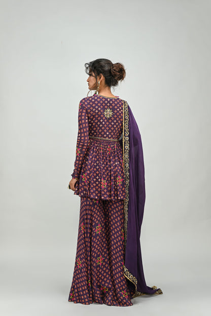 PLUM HIGHLIGHTED SHARARA SET WITH DUPATTA