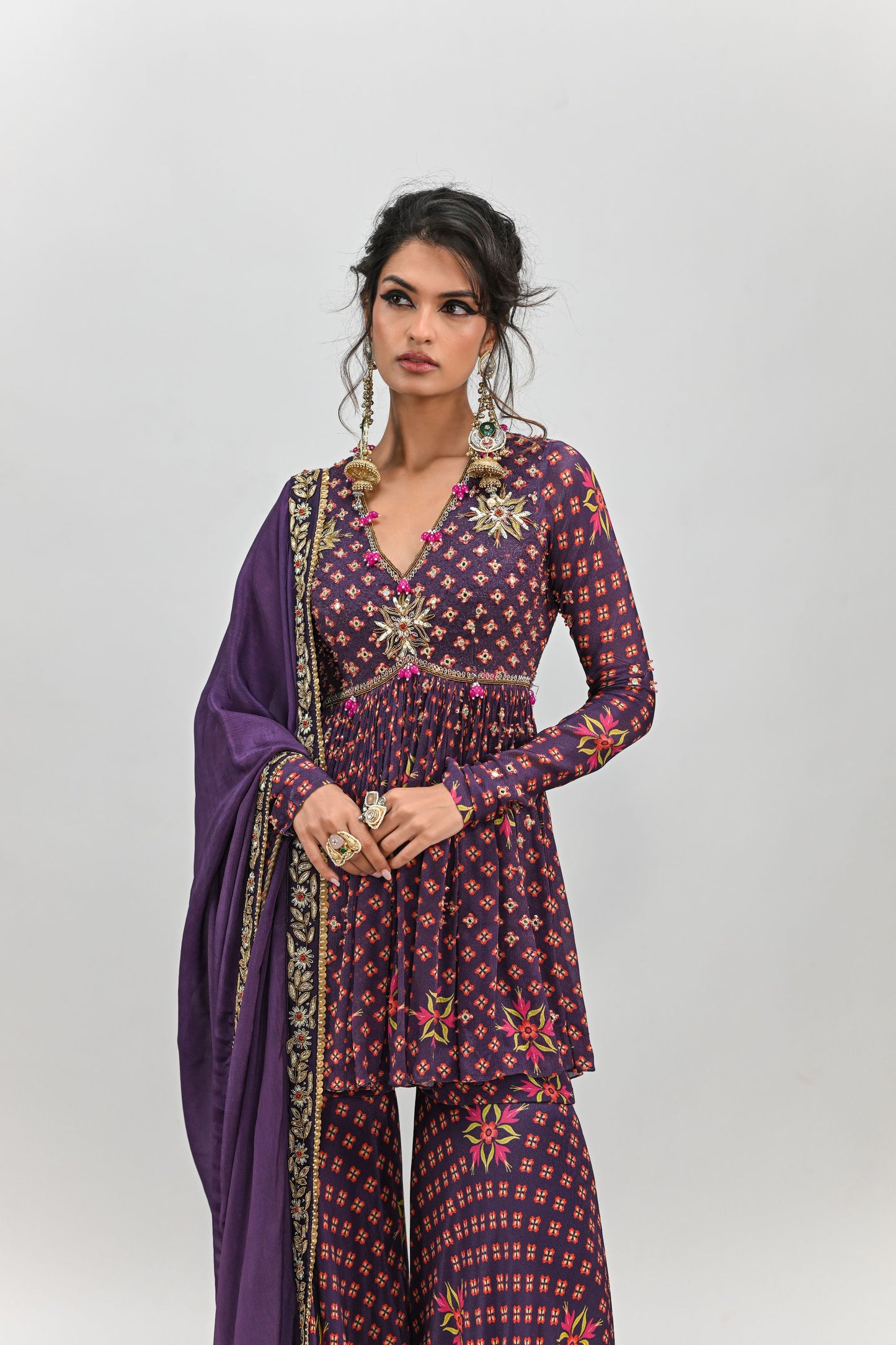 PLUM HIGHLIGHTED SHARARA SET WITH DUPATTA