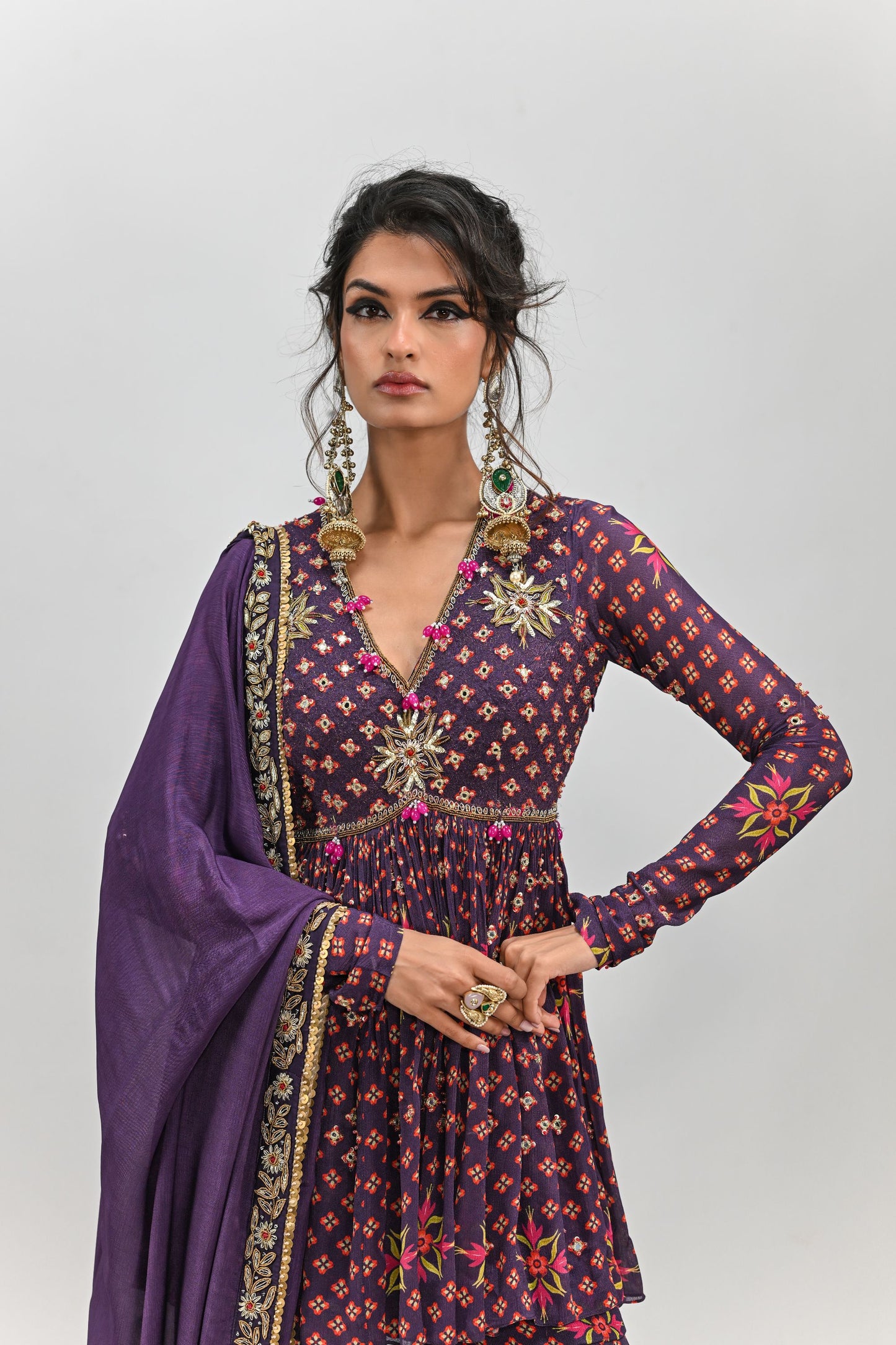 PLUM HIGHLIGHTED SHARARA SET WITH DUPATTA