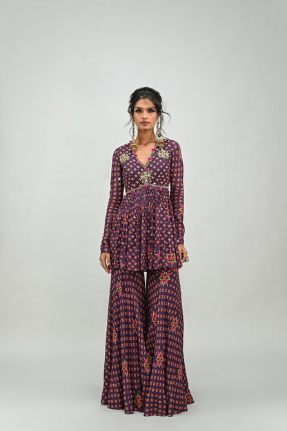 PLUM HIGHLIGHTED SHARARA TOP SET