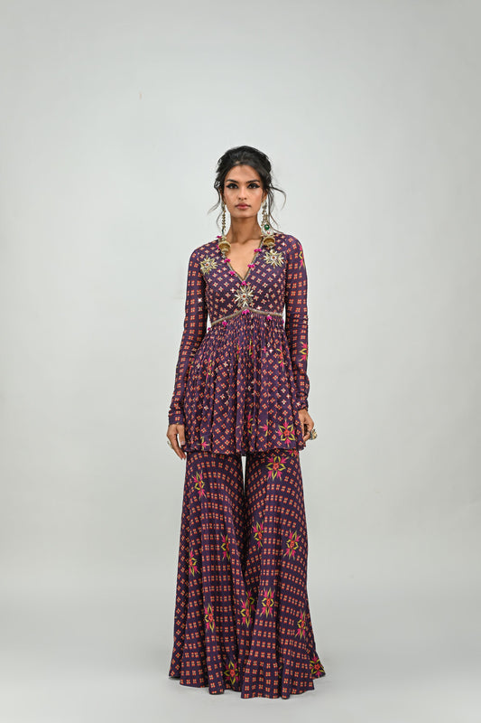 PLUM HIGHLIGHTED SHARARA TOP SET