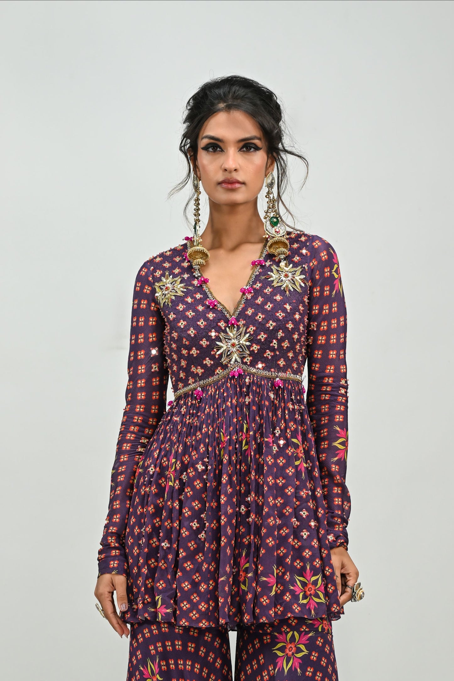 PLUM HIGHLIGHTED SHARARA TOP SET