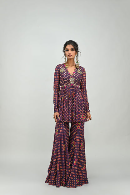 PLUM HIGHLIGHTED SHARARA TOP SET