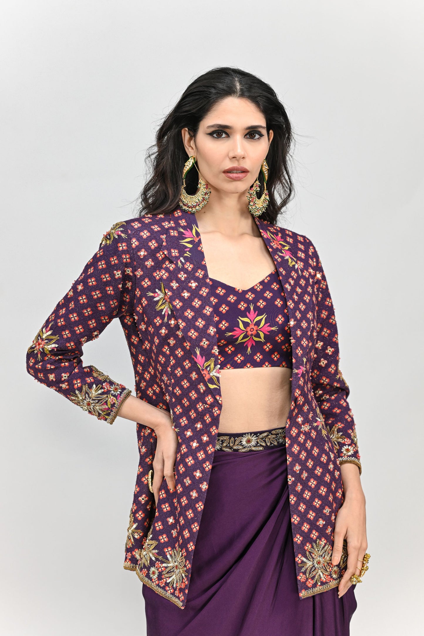 PLUM BADLA BLAZER DHOTI SET