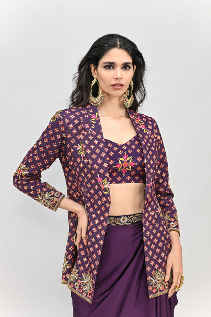 PLUM BADLA BLAZER DHOTI SET