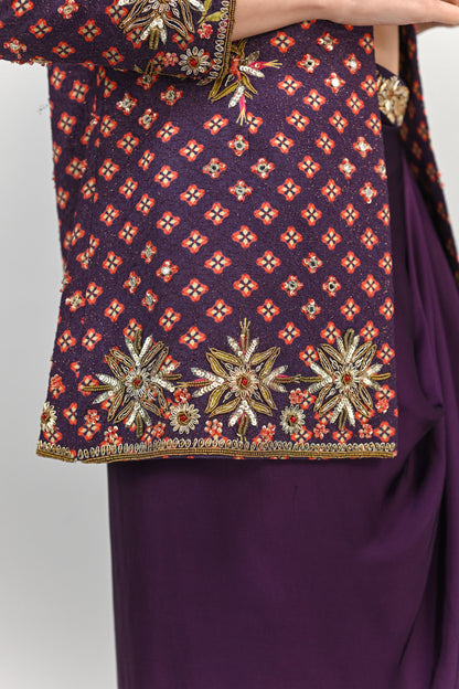 PLUM BADLA BLAZER DHOTI SET