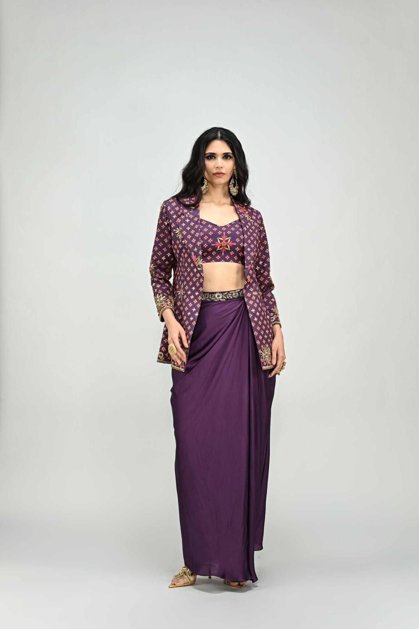 PLUM BADLA BLAZER DHOTI SET