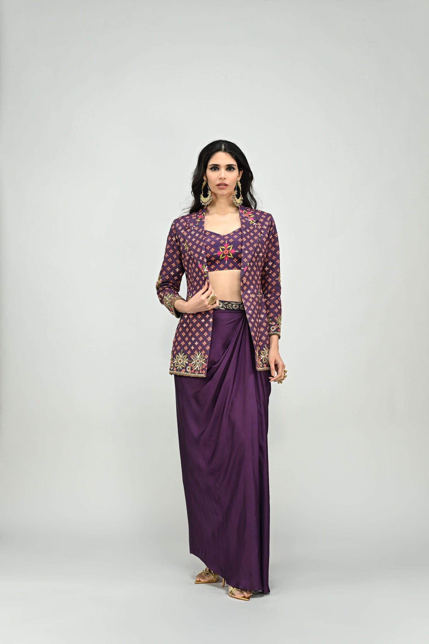 PLUM BADLA BLAZER DHOTI SET
