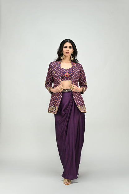 PLUM BADLA BLAZER DHOTI SET