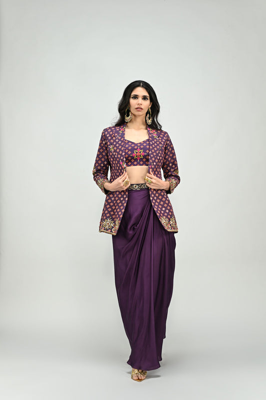 PLUM BADLA BLAZER DHOTI SET