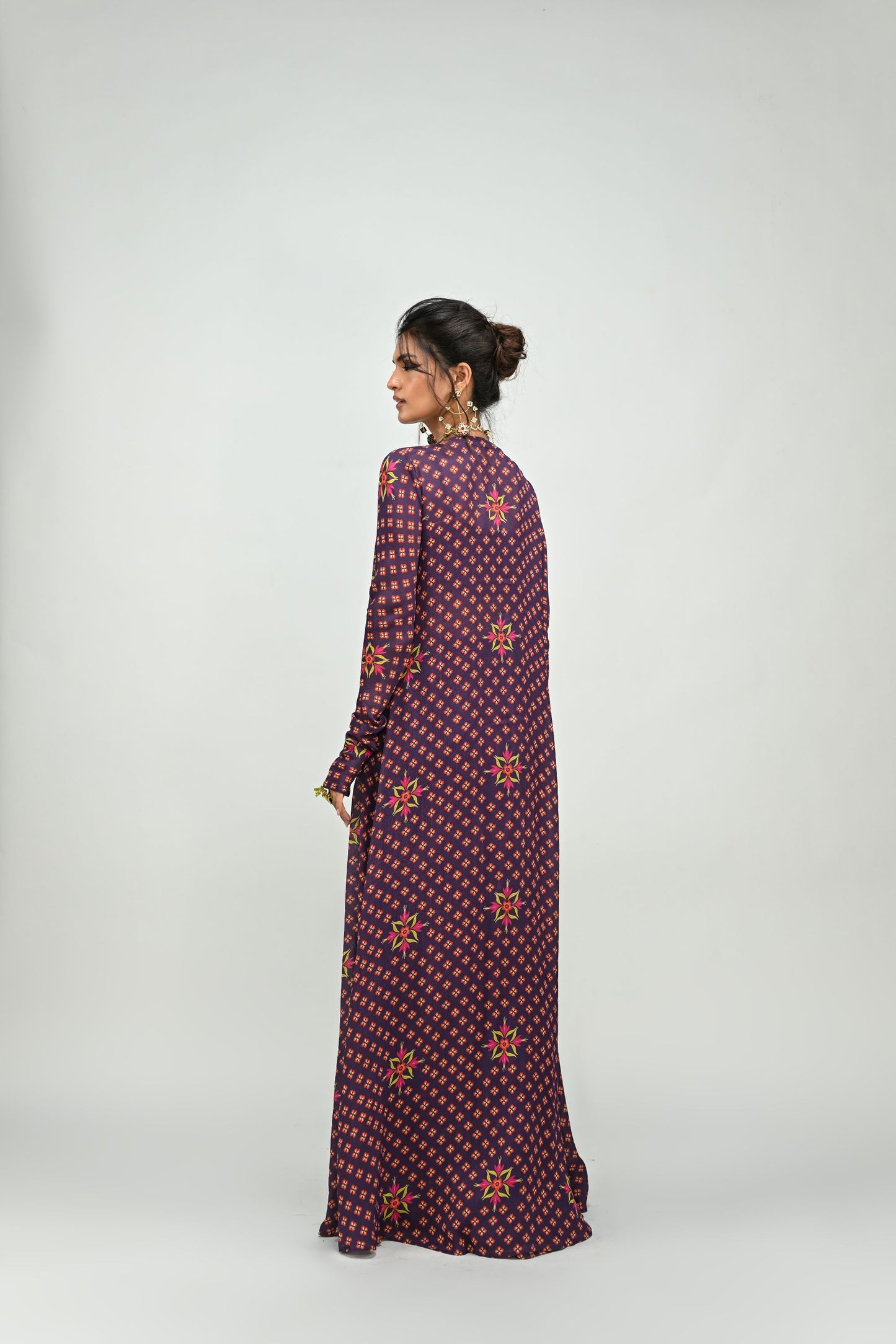 PLUM HIGHLIGHTED SHARARA BRALETTE AND LONG JACKET SET