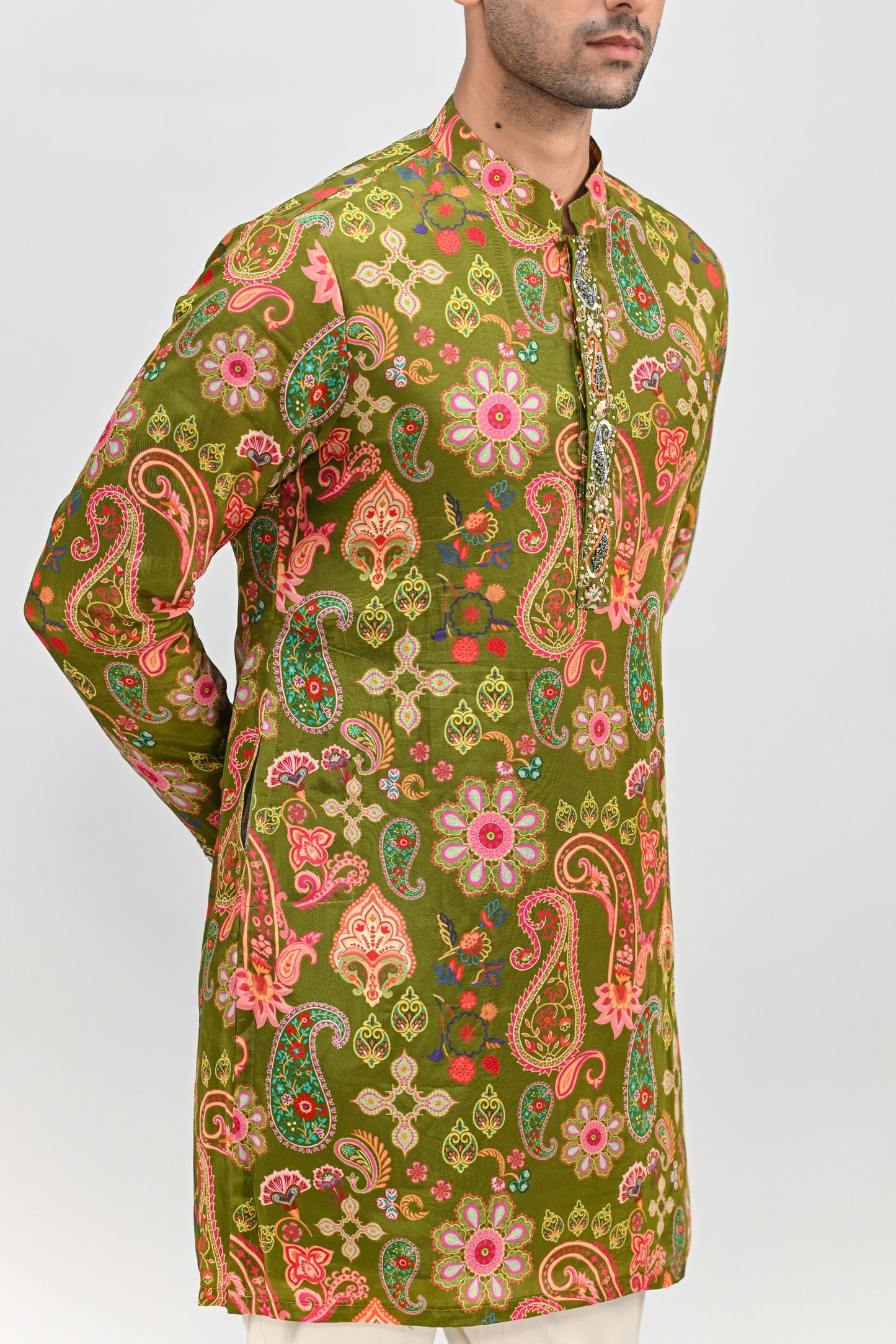 OLIVE SHORT KURTA /FULL SET