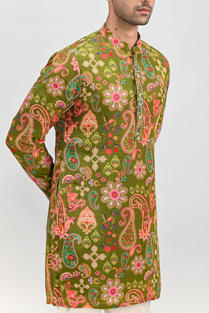 OLIVE SHORT KURTA /FULL SET