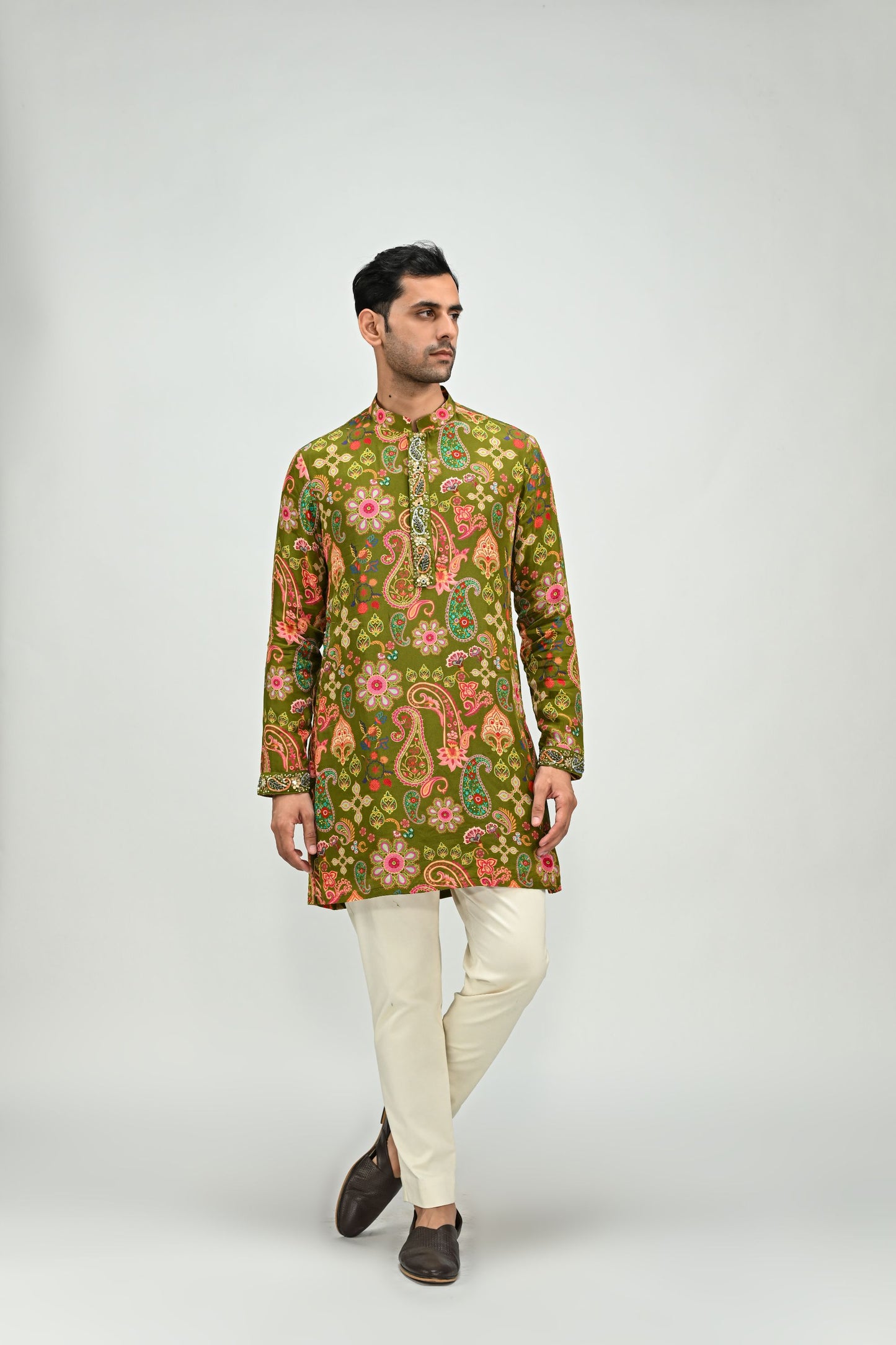 OLIVE SHORT KURTA /FULL SET