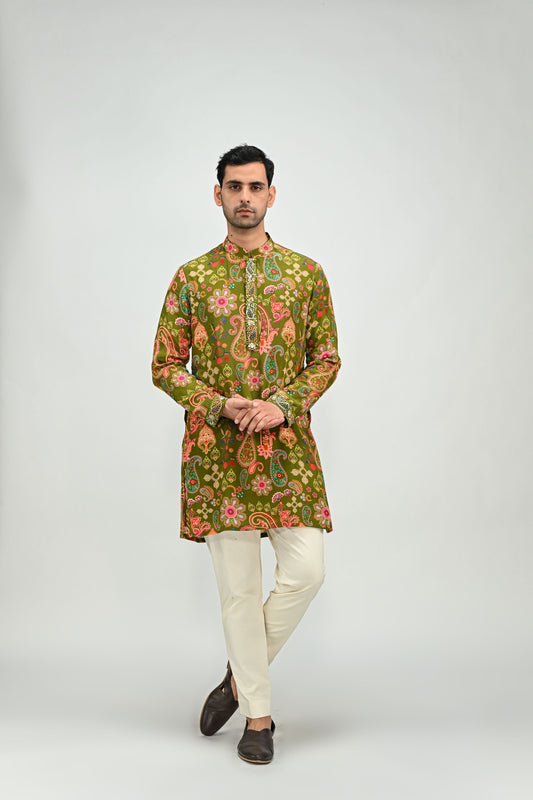 OLIVE SHORT KURTA /FULL SET