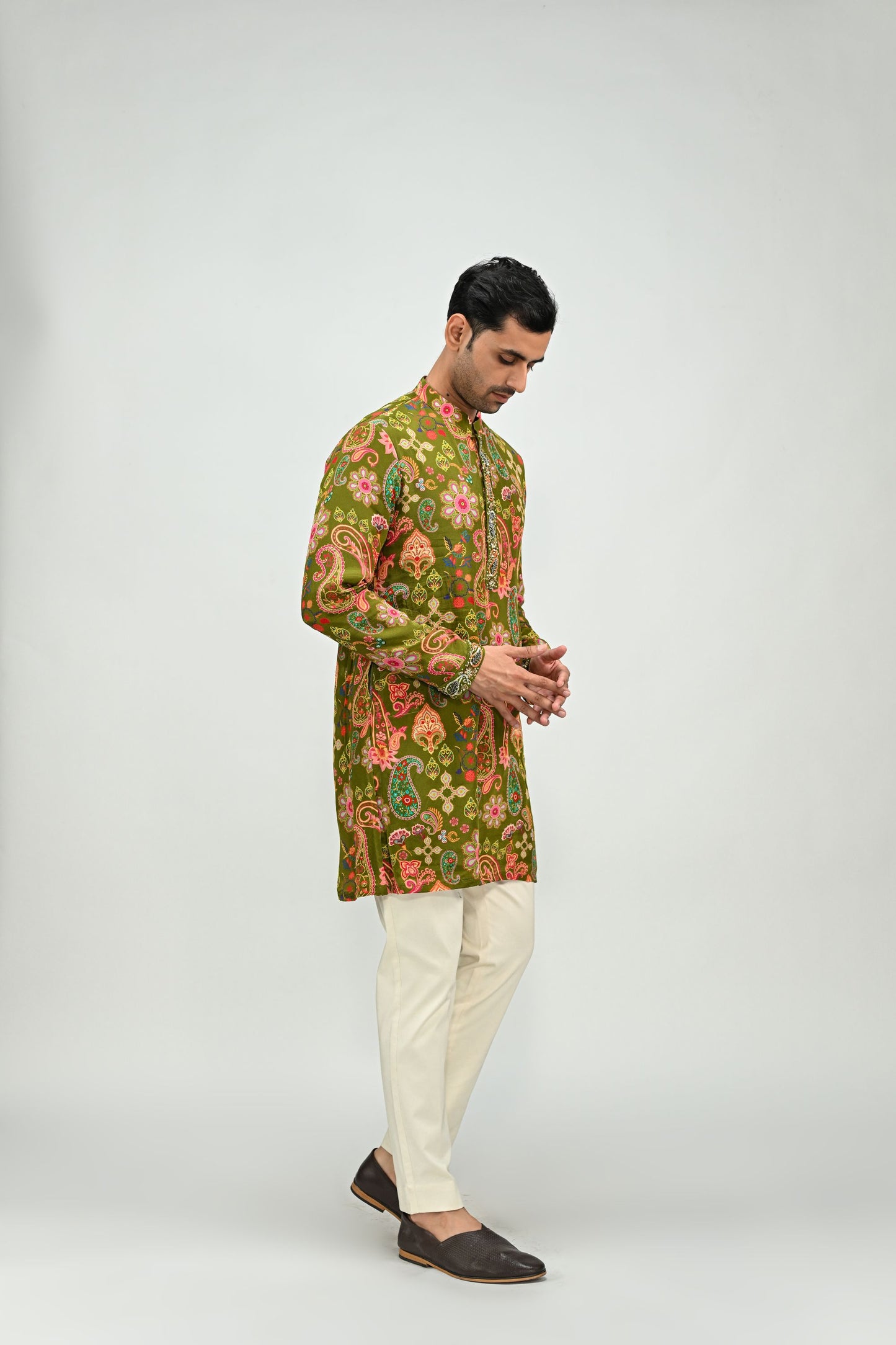 OLIVE SHORT KURTA /FULL SET