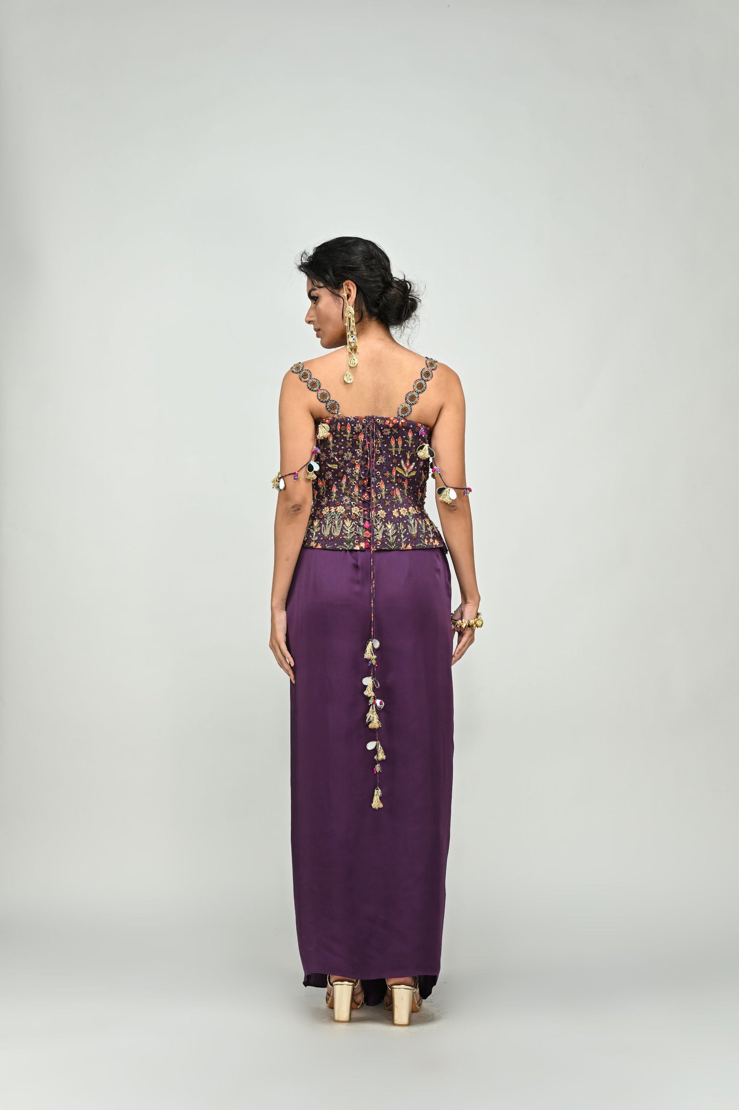 PLUM HIGHLIGHTED BBADLA CORSET SKIRT DHOTI SET