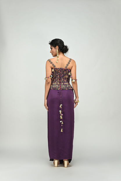 PLUM HIGHLIGHTED BBADLA CORSET SKIRT DHOTI SET