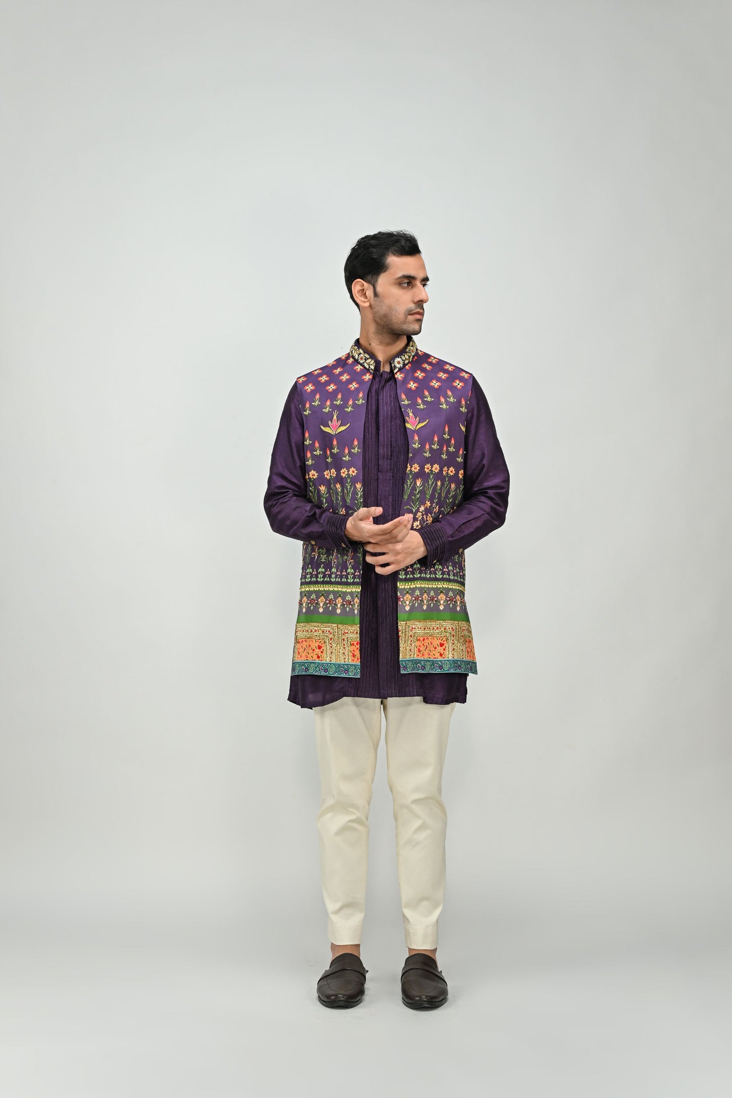 PLUM PRINTED HIGHLIGHTED HALF JACKET /FULL SET