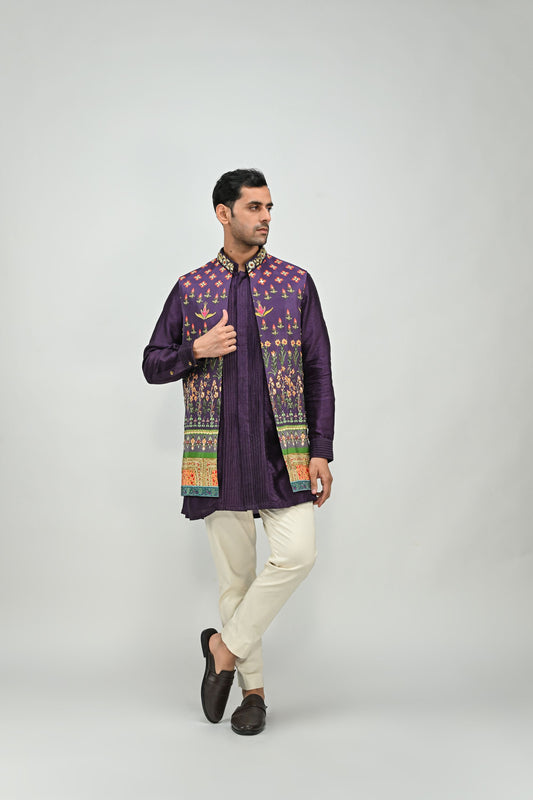 PLUM PRINTED HIGHLIGHTED HALF JACKET /FULL SET