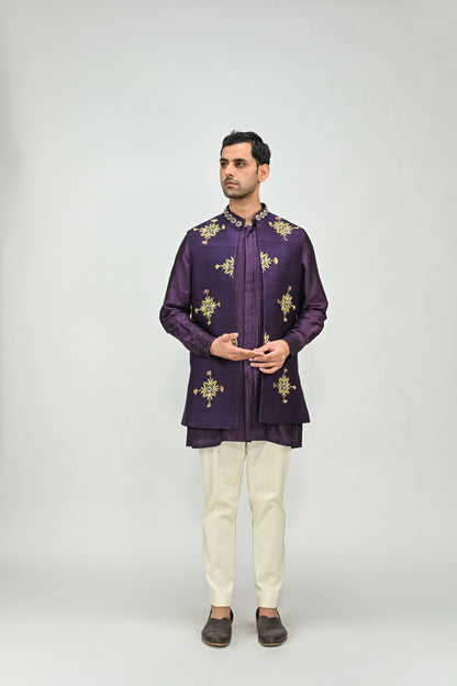 PLUM BUTTA HALF JACKET KURTA PANT SET