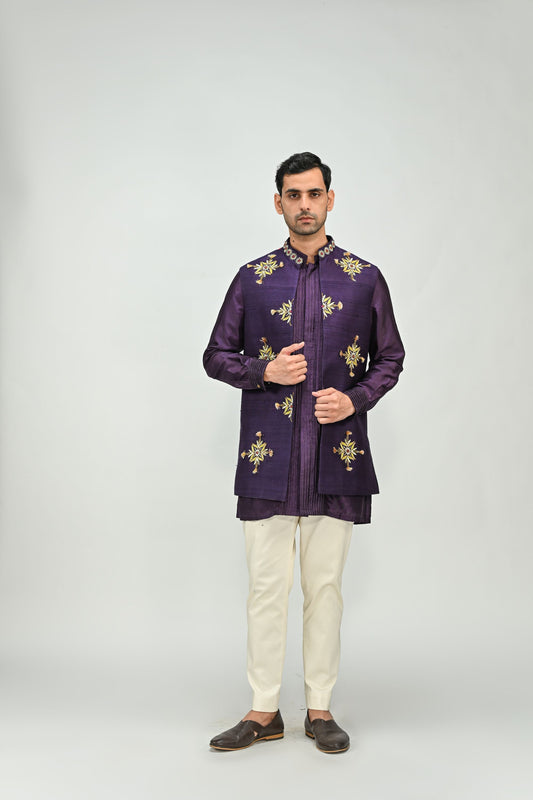 PLUM BUTTA HALF JACKET KURTA PANT SET