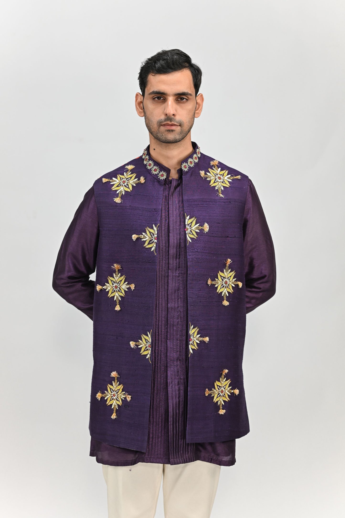 PLUM BUTTA HALF JACKET KURTA PANT SET