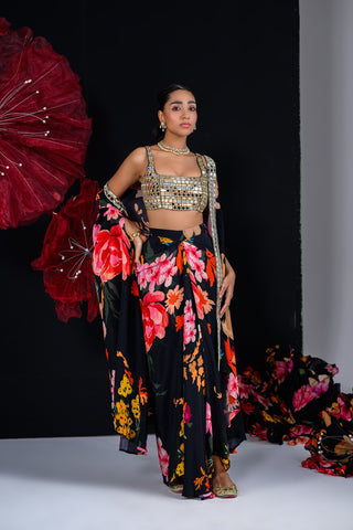 Our Ebony Dhoti Skirt Set with Embroidered Bralette