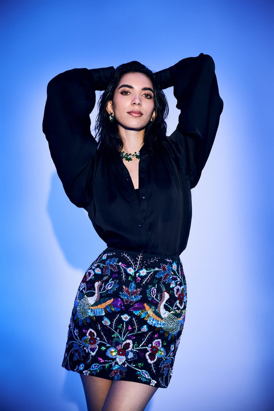 Bird Skirt with Organza Shirt Set