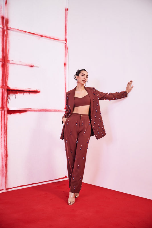 Brown Crystal Blazer Set