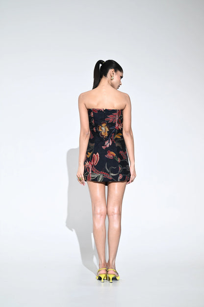 OLIVE EMBROIDERED DRESS WITH ORGANZA SHRUG